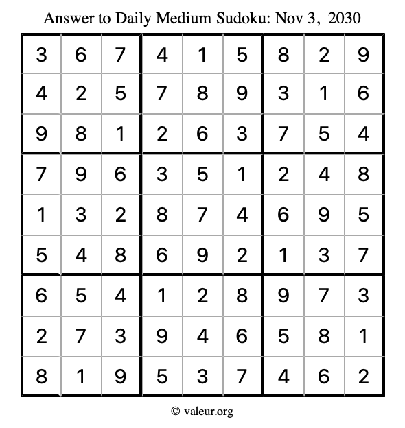Answer to medium sudoku November 3, 2030