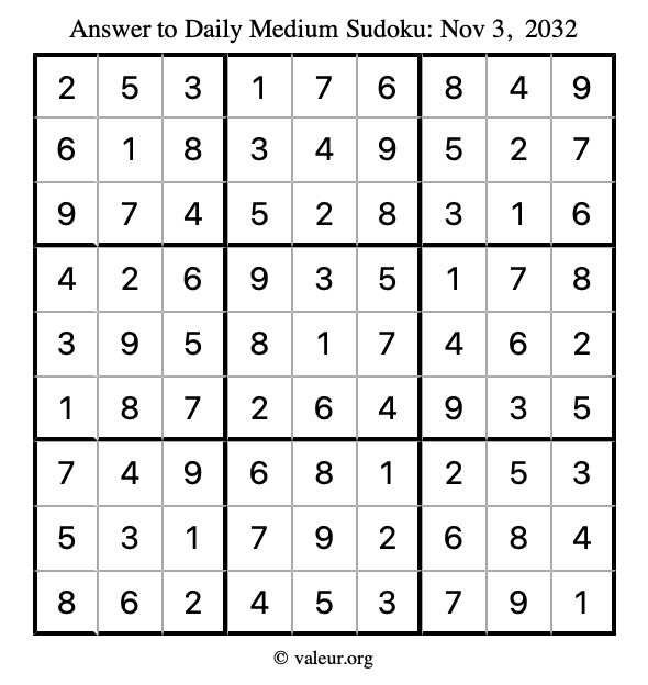 Answer to medium sudoku November 3, 2032