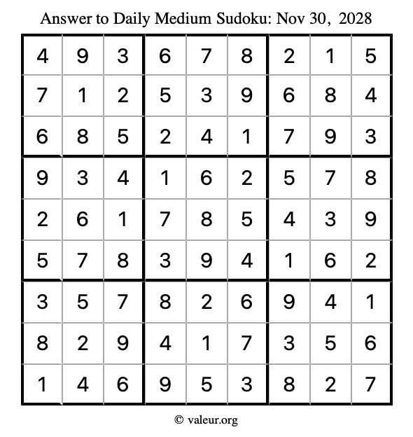 Answer to medium sudoku November 30, 2028