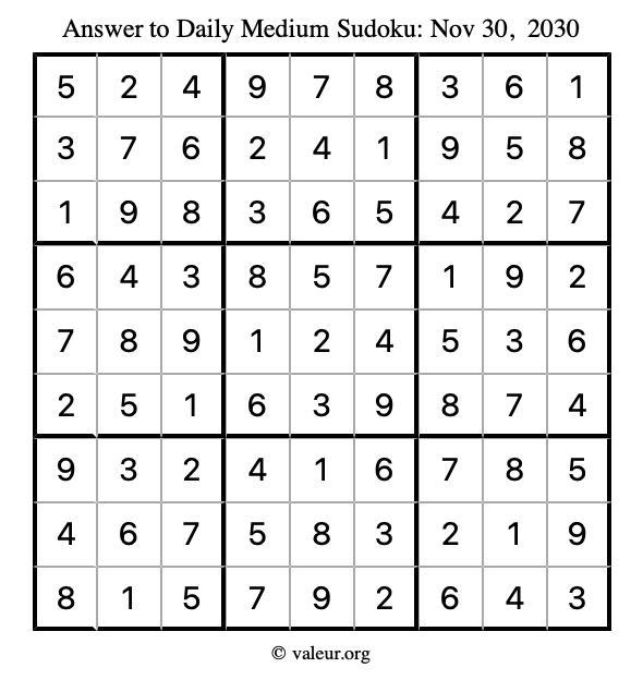 Answer to medium sudoku November 30, 2030
