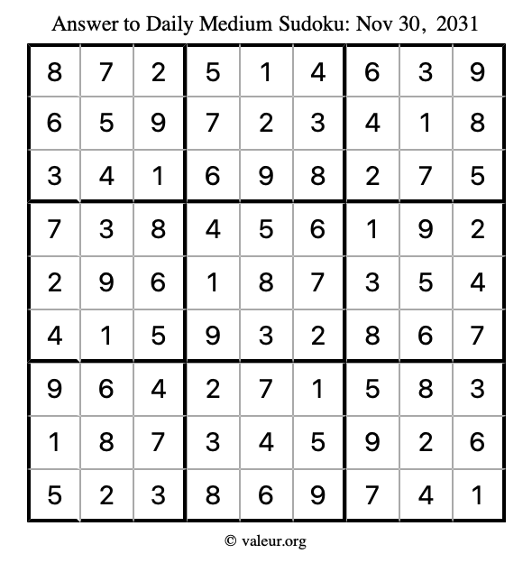 Answer to medium sudoku November 30, 2031