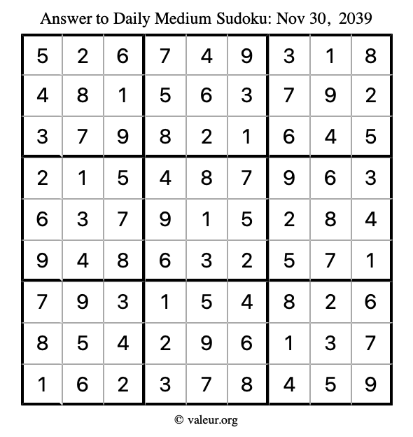 Answer to medium sudoku November 30, 2039