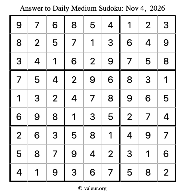 Answer to medium sudoku November 4, 2026