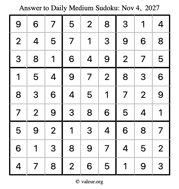 Answer to medium sudoku November 4, 2027