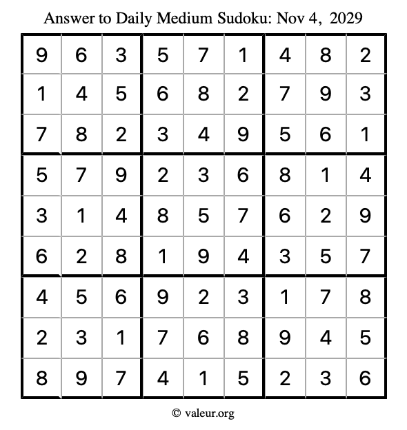 Answer to medium sudoku November 4, 2029