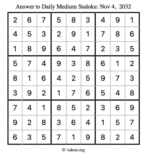 Answer to medium sudoku November 4, 2032