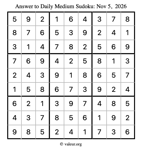 Answer to medium sudoku November 5, 2026