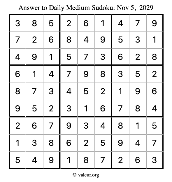 Answer to medium sudoku November 5, 2029