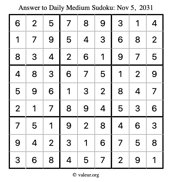 Answer to medium sudoku November 5, 2031