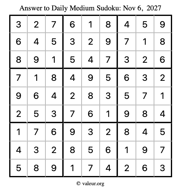 Answer to medium sudoku November 6, 2027