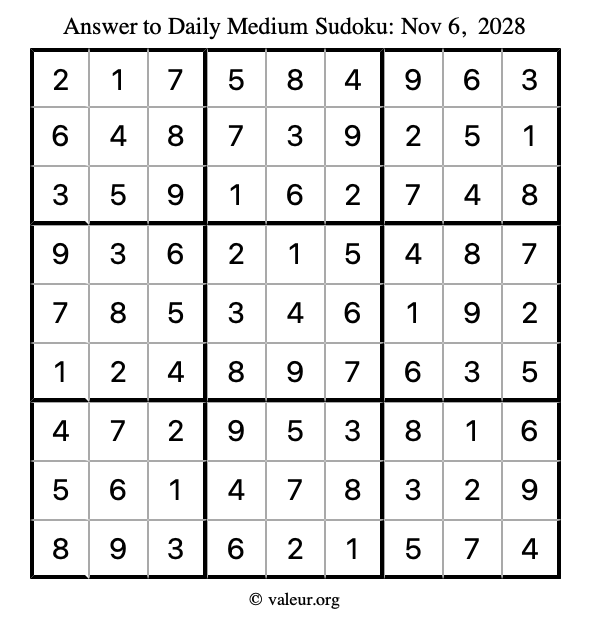 Answer to medium sudoku November 6, 2028