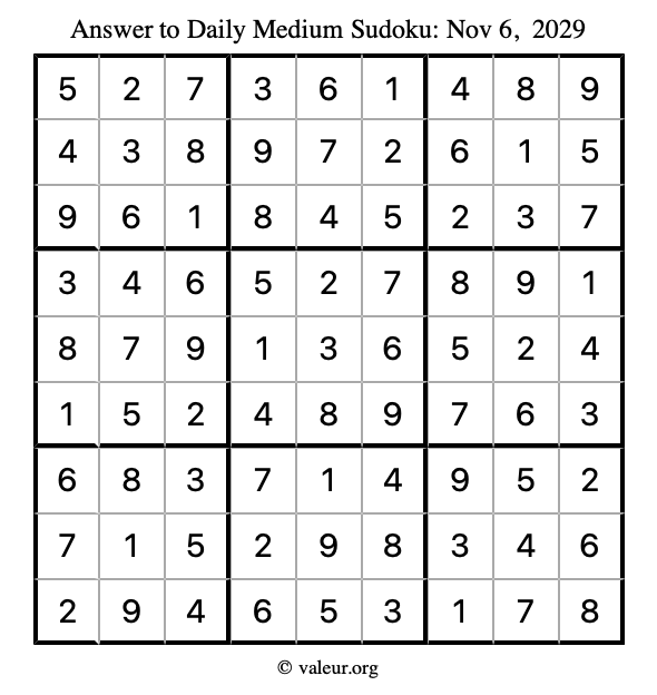 Answer to medium sudoku November 6, 2029