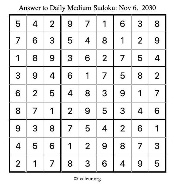 Answer to medium sudoku November 6, 2030