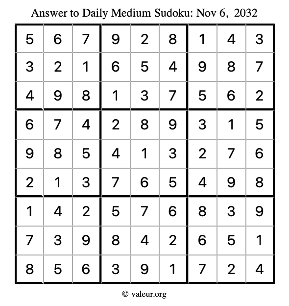 Answer to medium sudoku November 6, 2032