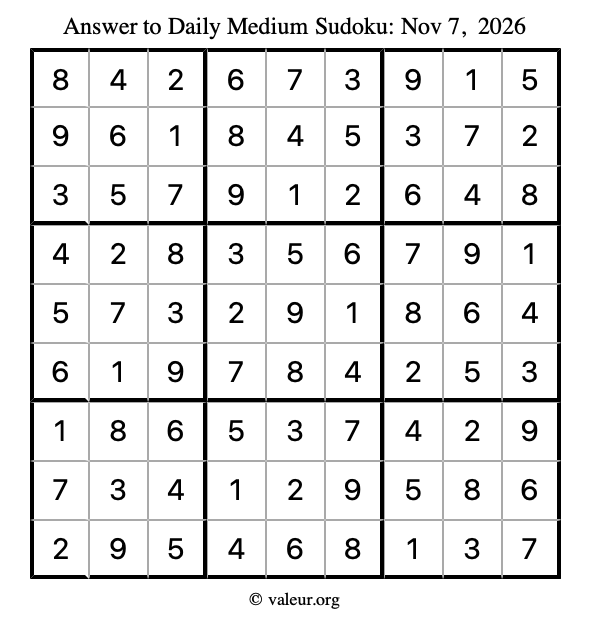 Answer to medium sudoku November 7, 2026