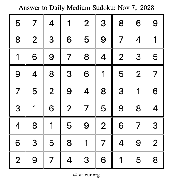 Answer to medium sudoku November 7, 2028