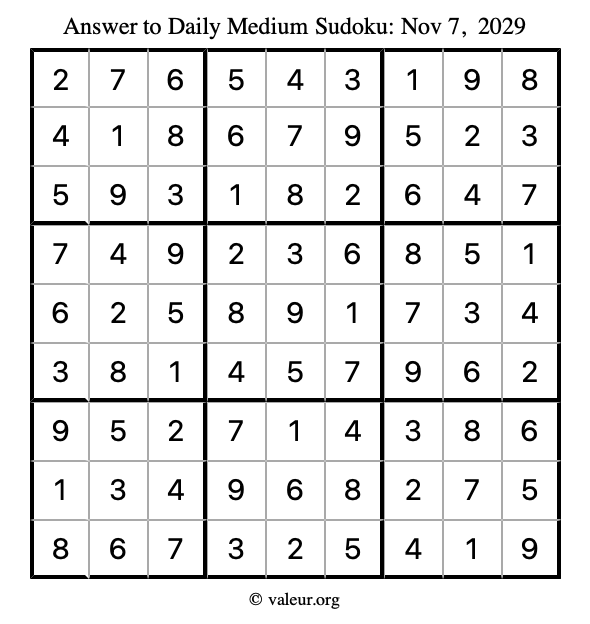 Answer to medium sudoku November 7, 2029