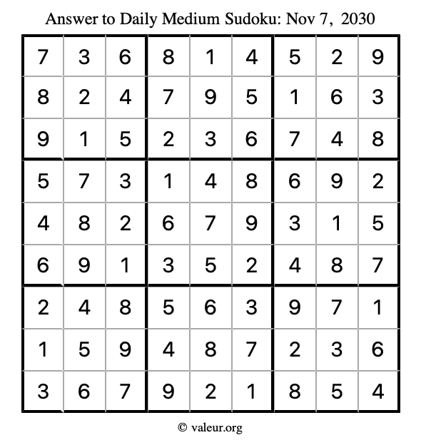 Answer to medium sudoku November 7, 2030