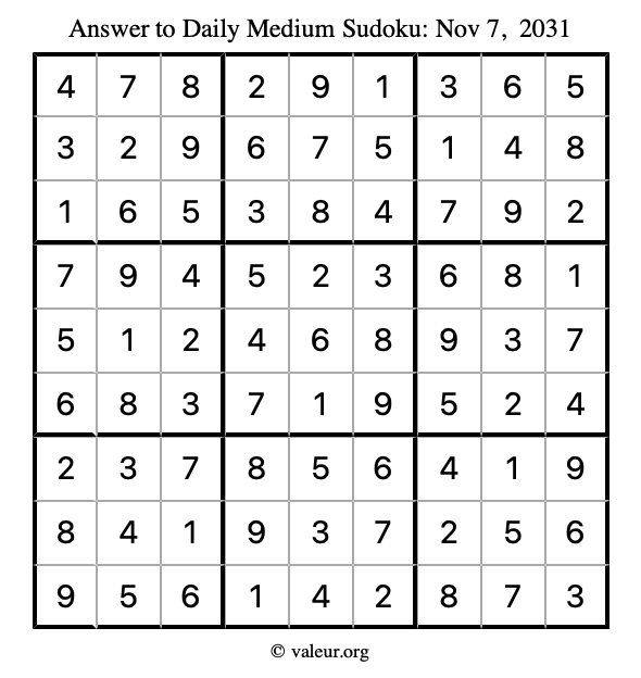 Answer to medium sudoku November 7, 2031