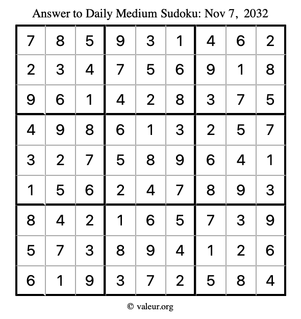 Answer to medium sudoku November 7, 2032