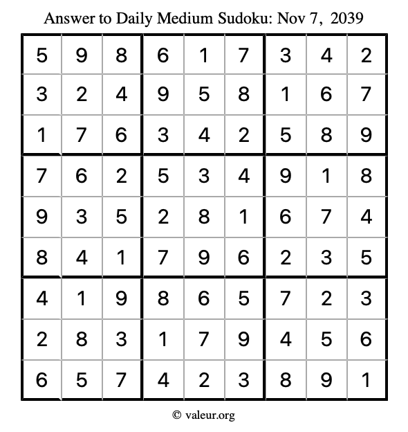 Answer to medium sudoku November 7, 2039