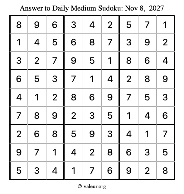 Answer to medium sudoku November 8, 2027