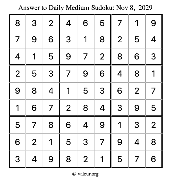 Answer to medium sudoku November 8, 2029
