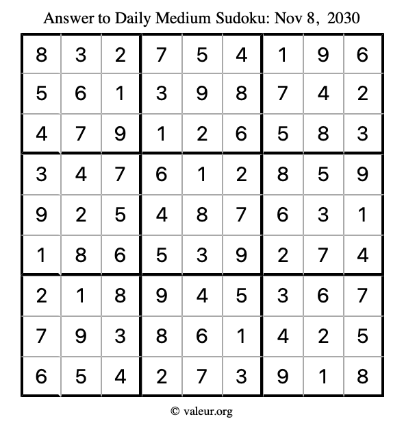 Answer to medium sudoku November 8, 2030
