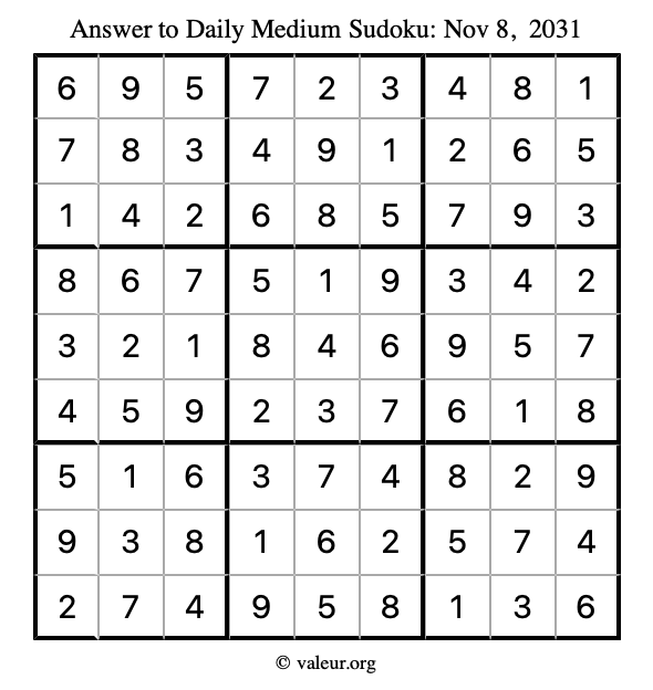 Answer to medium sudoku November 8, 2031
