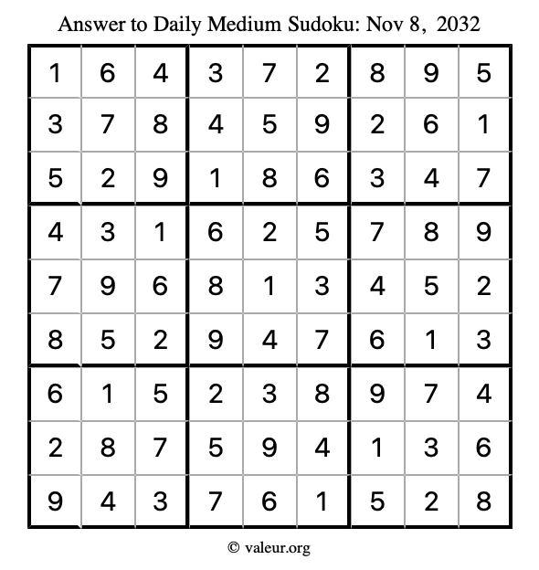Answer to medium sudoku November 8, 2032