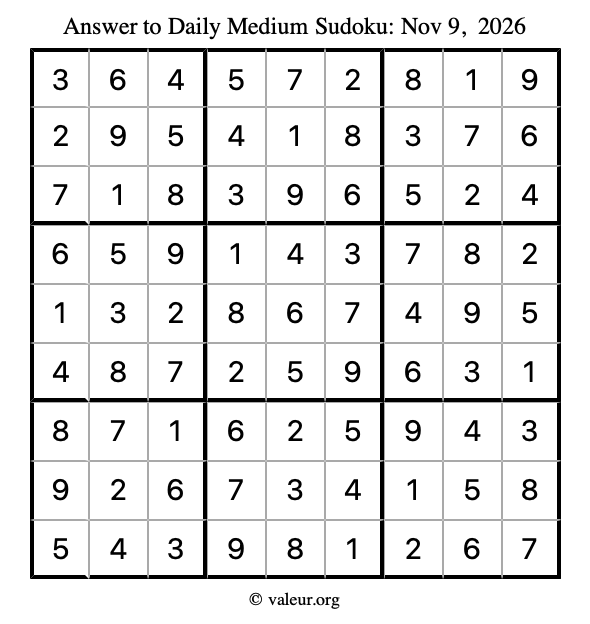 Answer to medium sudoku November 9, 2026