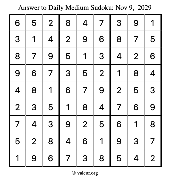 Answer to medium sudoku November 9, 2029