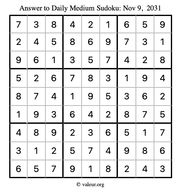 Answer to medium sudoku November 9, 2031
