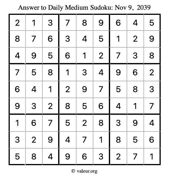Answer to medium sudoku November 9, 2039