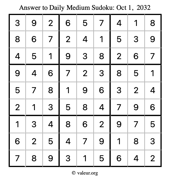 Answer to medium sudoku October 1, 2032