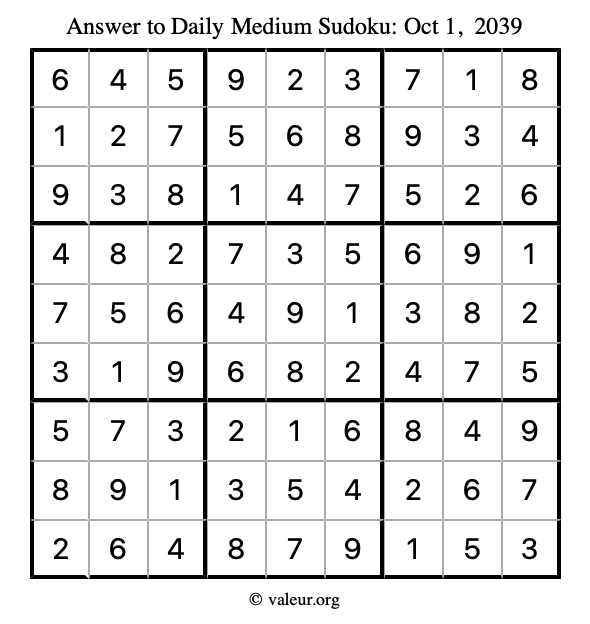 Answer to medium sudoku October 1, 2039
