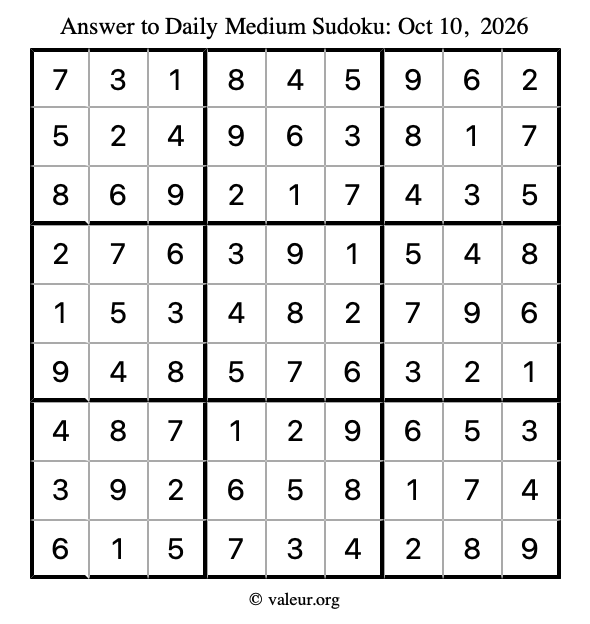 Answer to medium sudoku October 10, 2026
