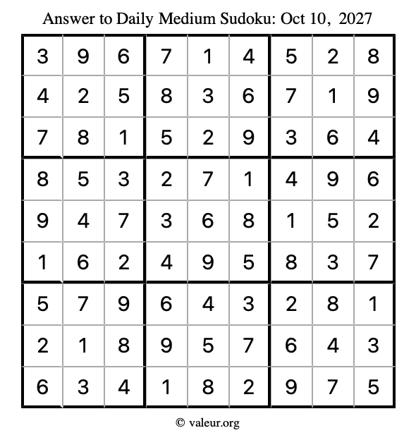 Answer to medium sudoku October 10, 2027