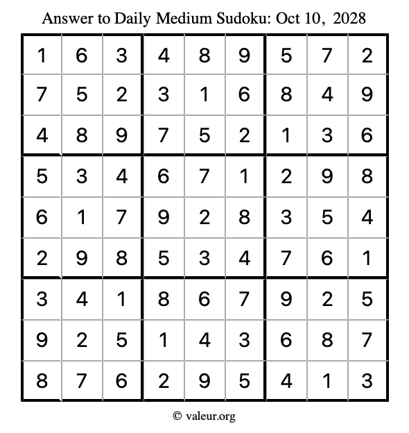 Answer to medium sudoku October 10, 2028