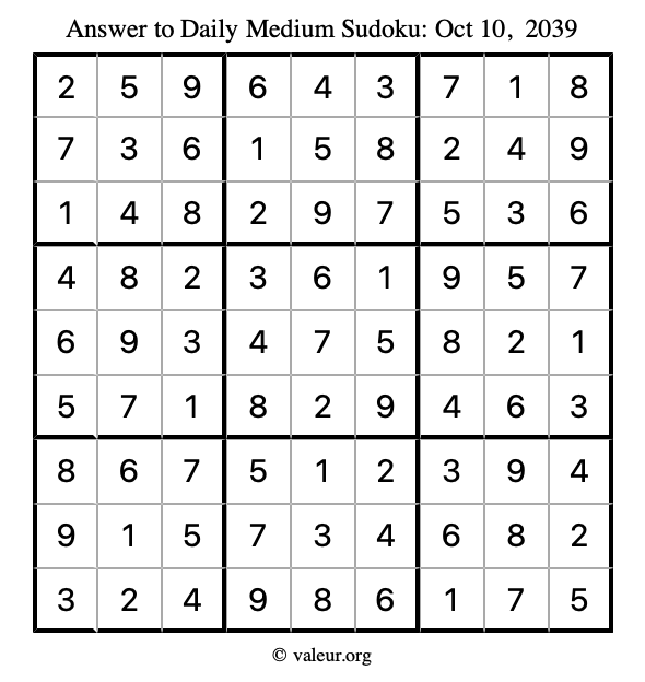 Answer to medium sudoku October 10, 2039