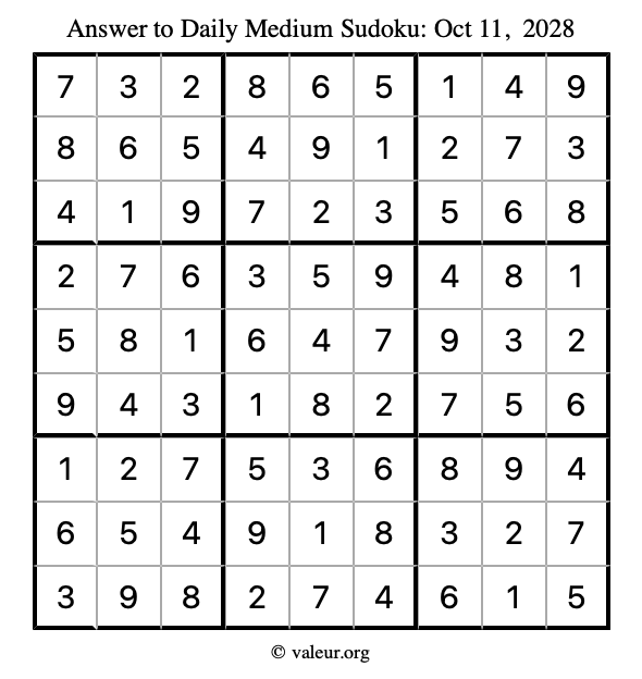 Answer to medium sudoku October 11, 2028