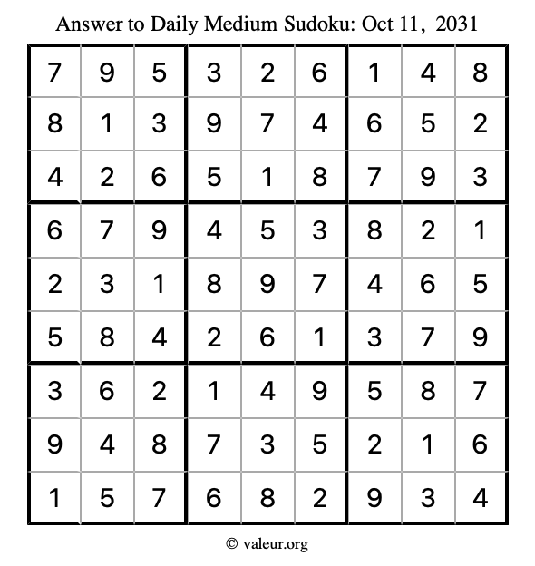 Answer to medium sudoku October 11, 2031