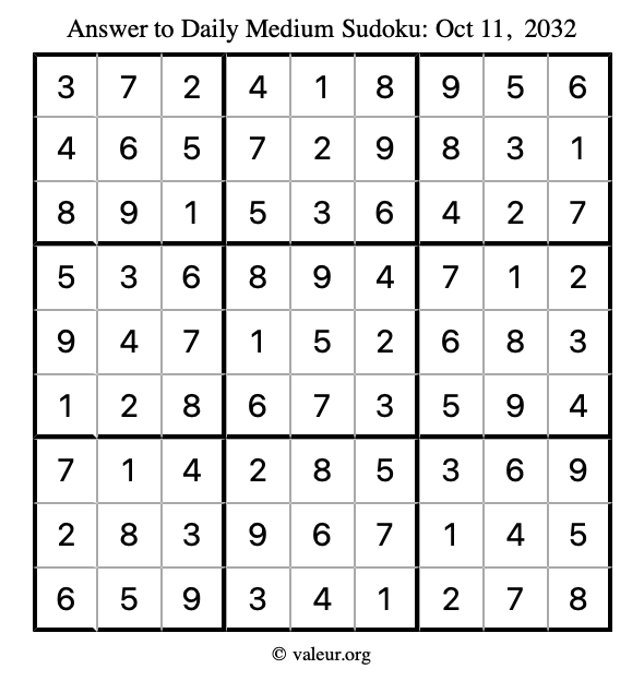 Answer to medium sudoku October 11, 2032