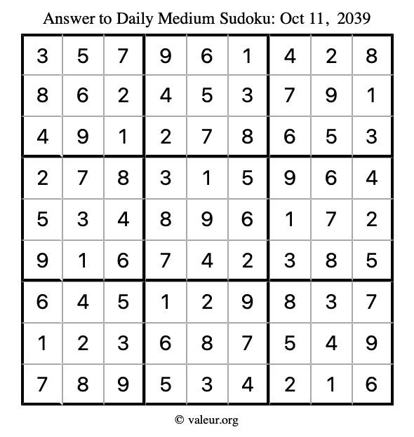Answer to medium sudoku October 11, 2039