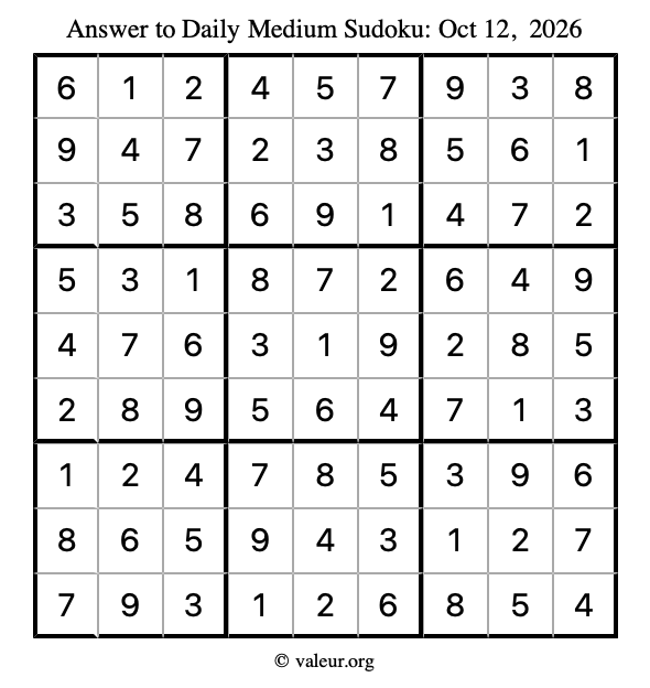 Answer to medium sudoku October 12, 2026