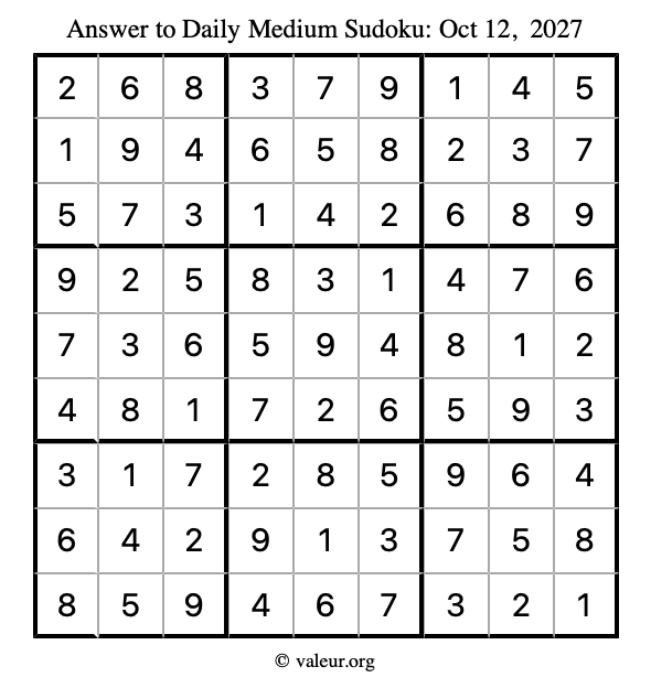 Answer to medium sudoku October 12, 2027