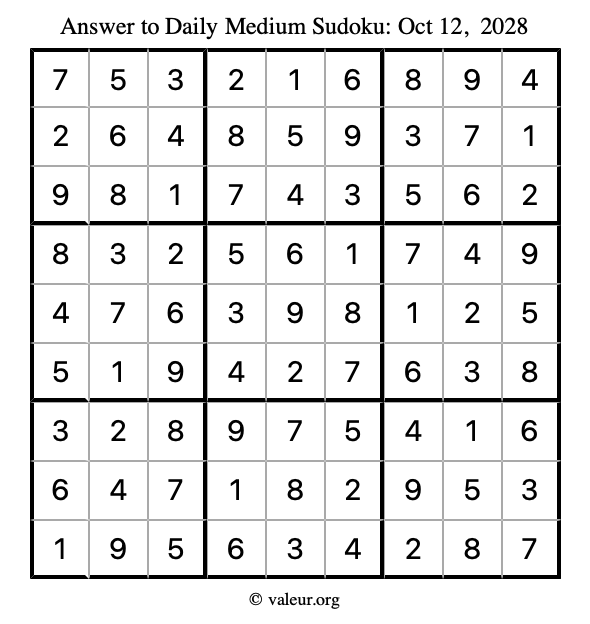 Answer to medium sudoku October 12, 2028