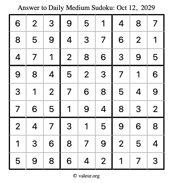 Answer to medium sudoku October 12, 2029