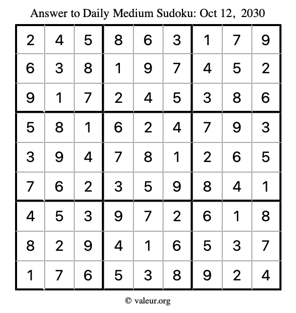 Answer to medium sudoku October 12, 2030