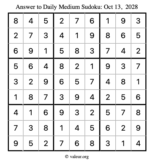 Answer to medium sudoku October 13, 2028